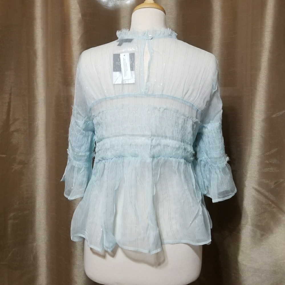 TOPSHOP Metallic Stripe Tulle Sheer Blouse Top - Picture 4 of 8